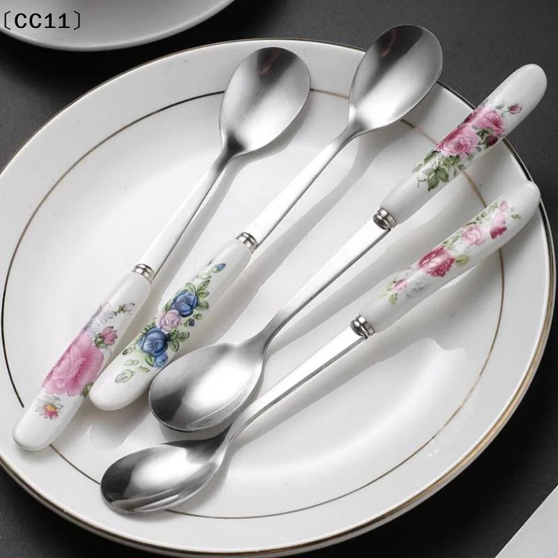 Stainless Steel Coffee Spoons Ceramic Handles Perfect Mixing Sugar Qme