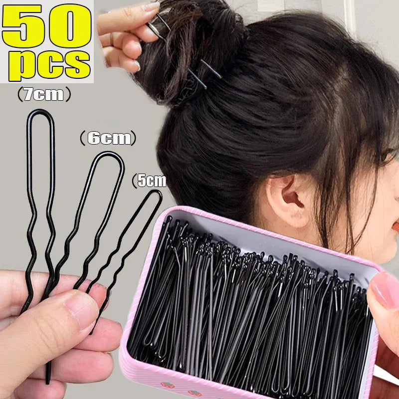 5/6/7cm Black Hair Clips U-Shaped Bobby Pin Invisible Wavy Hairpin Hairstyle Styling Metal Hair Grip Barrette Hair Accessories Qme