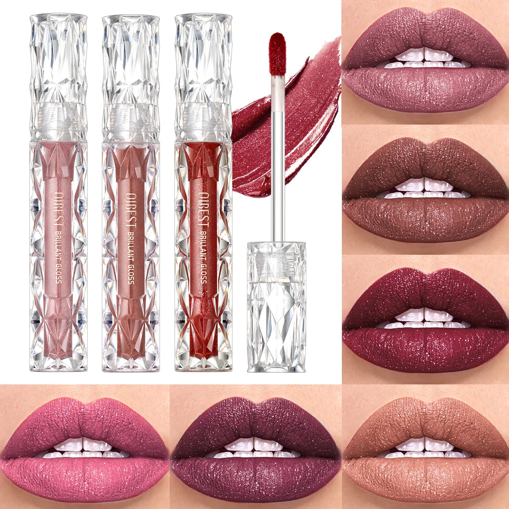 QIBEST Diamond Liquid Lipstick Moisturizing Long-Lasting Purple Sparkling Waterproof Lip Gloss Cosmetics Matte Glitter Lipstick Qme