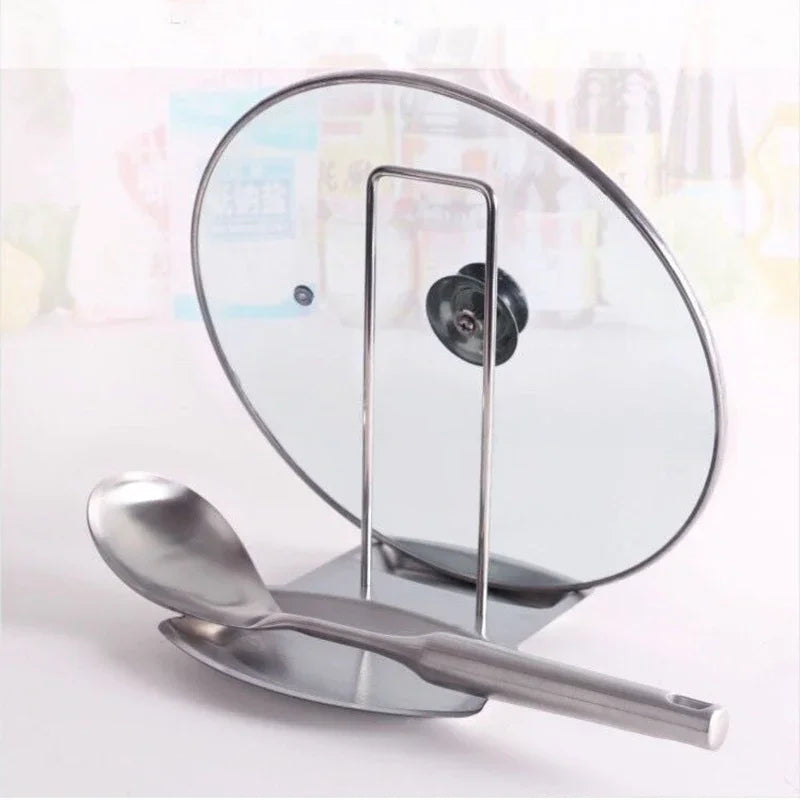 Stainless Steel Pan Pot Rack Cover Lid Rack Stand Spoon Holder Unique Design Holder Kitchen Tool Pot Lid Holder Spoon Rest Qme