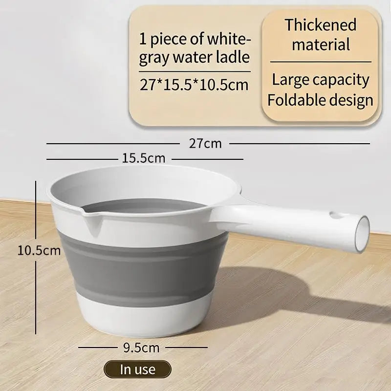 Foldable Water Bucket Essential Fishing Camping Travel Collapsible Qme one size Gray white