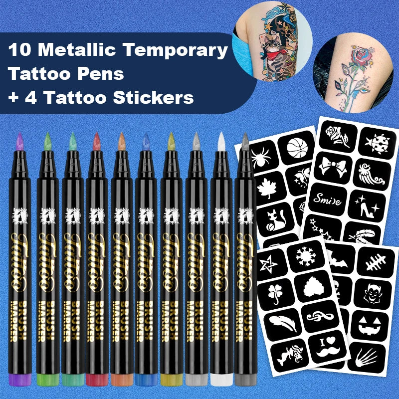 Metallic Temporary Tattoo Pen Skin Safe Body Markers Stackable Paint Qme