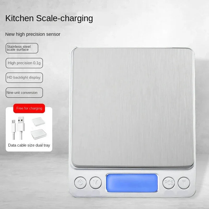 High Precision Electronic Digital Kitchen Scale Professional Coffee Weight Balance for Baking Measuring Kitchen Gadgets Qme 3000g 0.1g USB