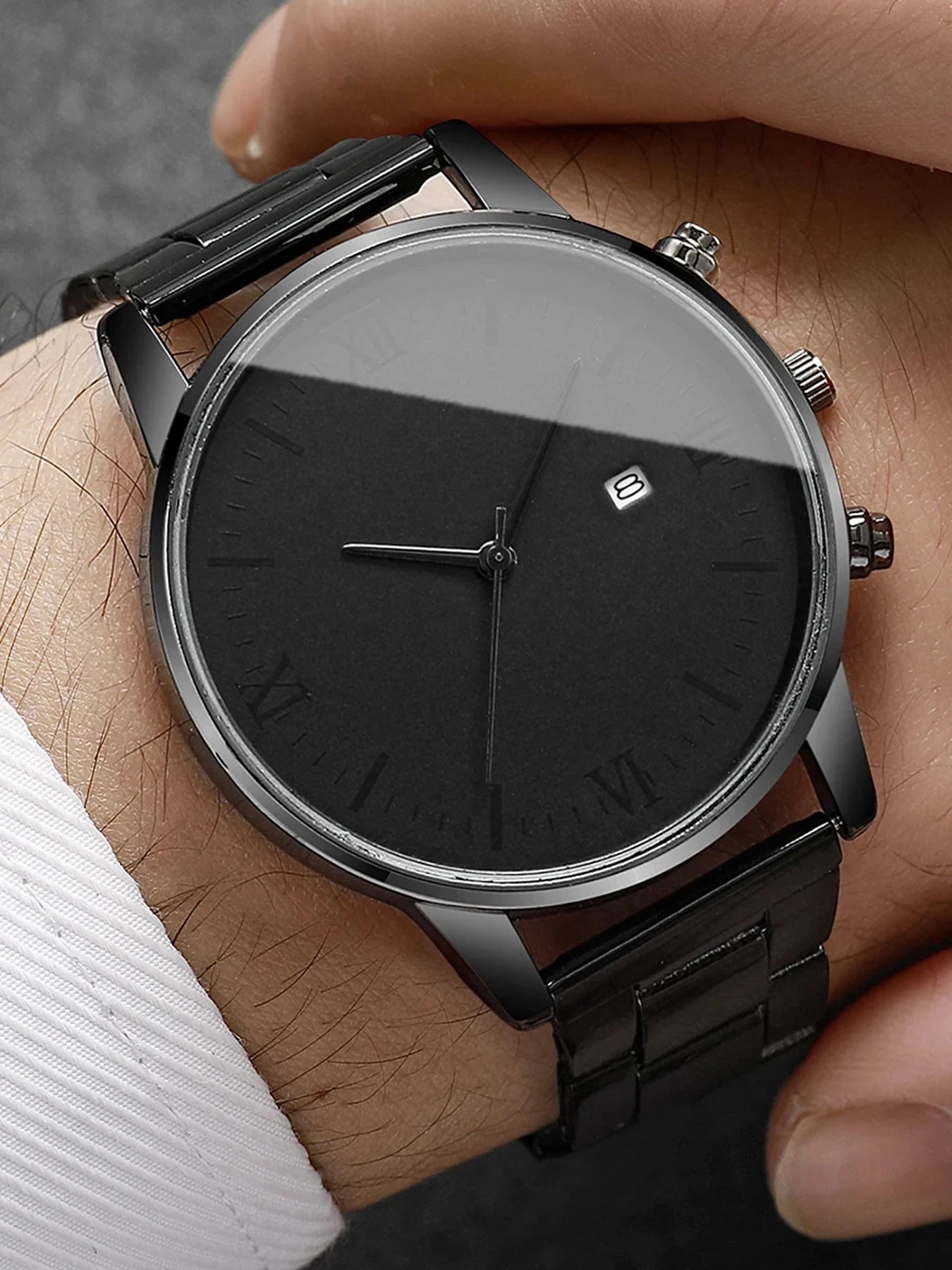 Men’s Black Chronograph & Simple Quartz Couple Wristwatch Pair Qme