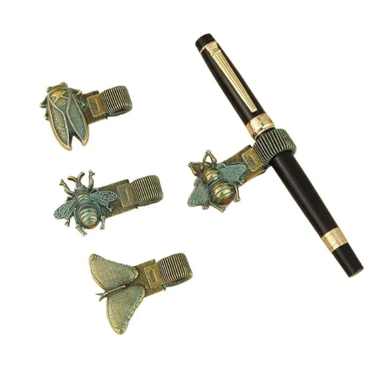 Vintage Insect Metal Pen Clip Cute Pattern Spring Loaded Holder Qme