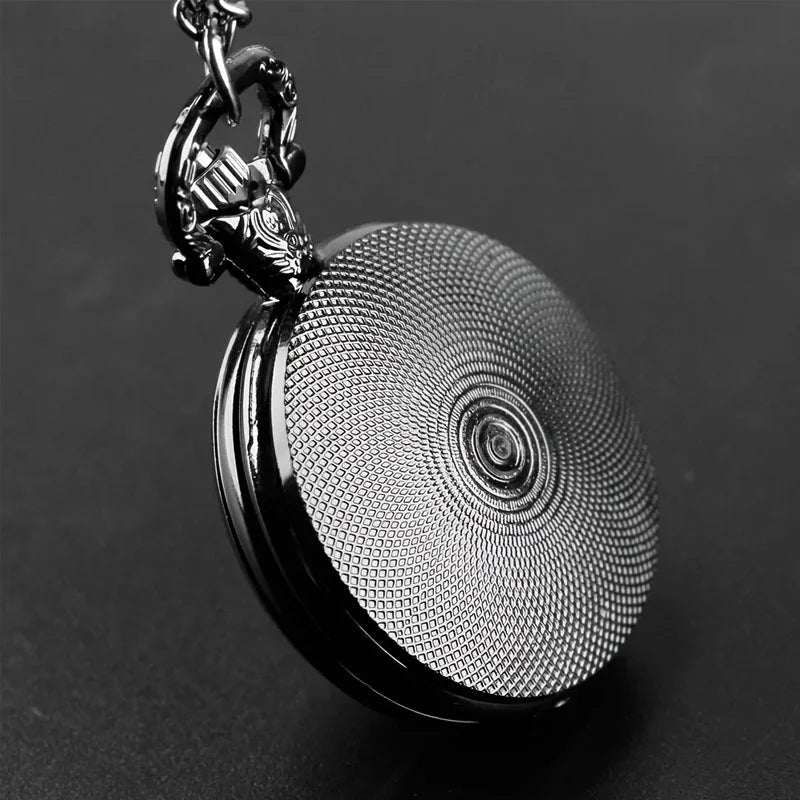 Vintage black motorcycle quartz pocket watch, necklace pendant with world time function Qme