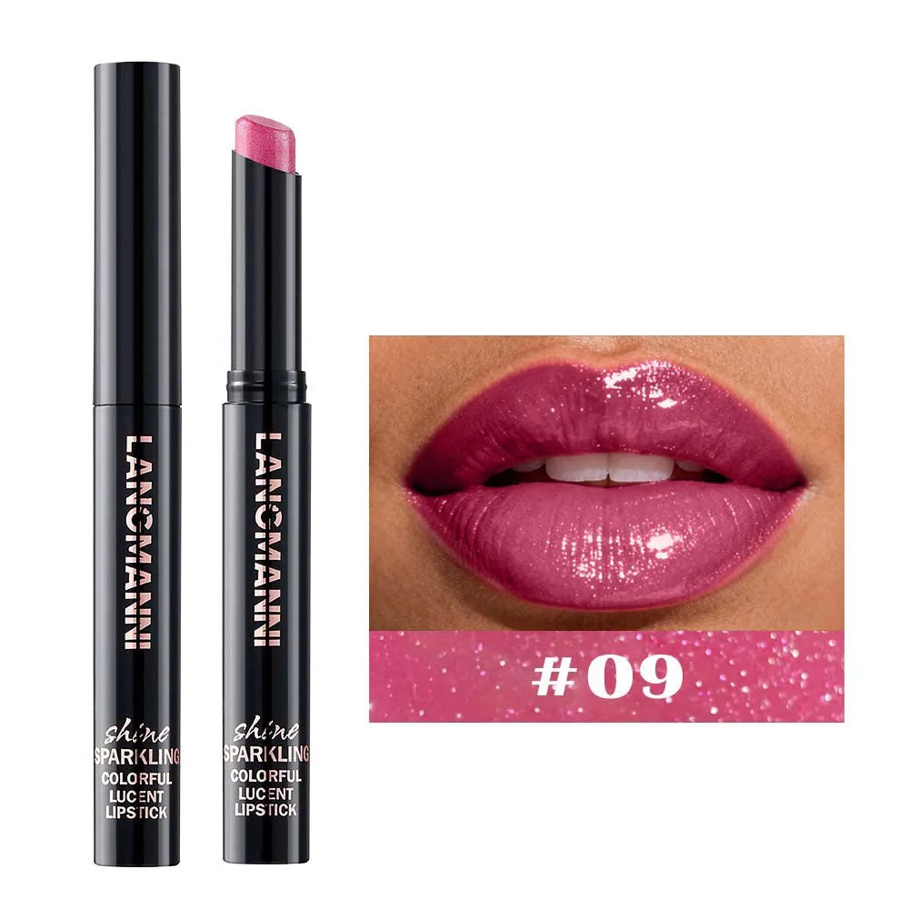 Slanted Tip Lipstick High Shine Pearl Lipstick with Glitter Creamy Texture Hydrating Long Lasting Lip Makeup Cosmetics Lip Stick Qme Pearlescent 09