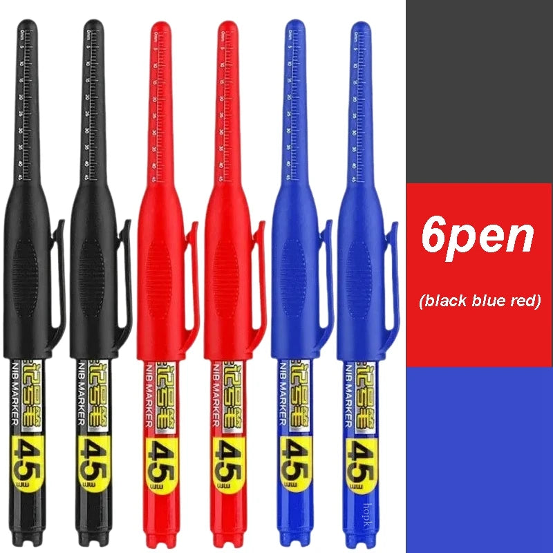 45mm Waterproof Long Head Nib Deep Hole Markers Pen Tile Carpenter Pen Multi-purpose for Woodworking Black/White/Red Ink Qme 6 pens mix-C