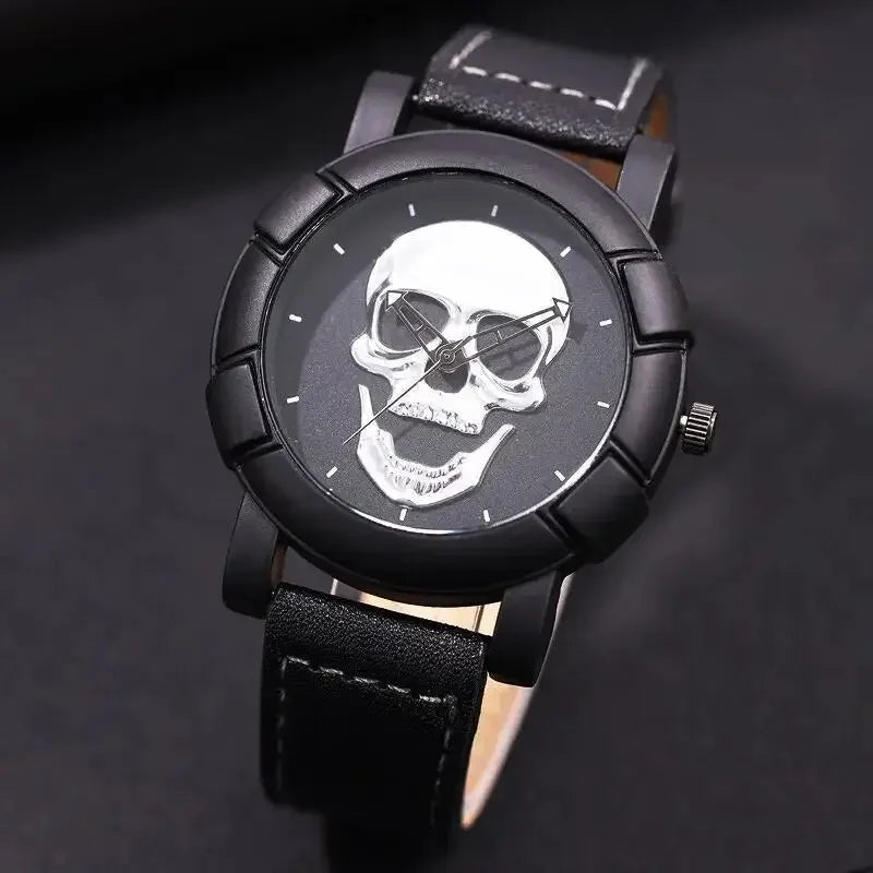 Fashion Mens 3D Skull Casual Quartz Wristwatch, Sports Watch Qme