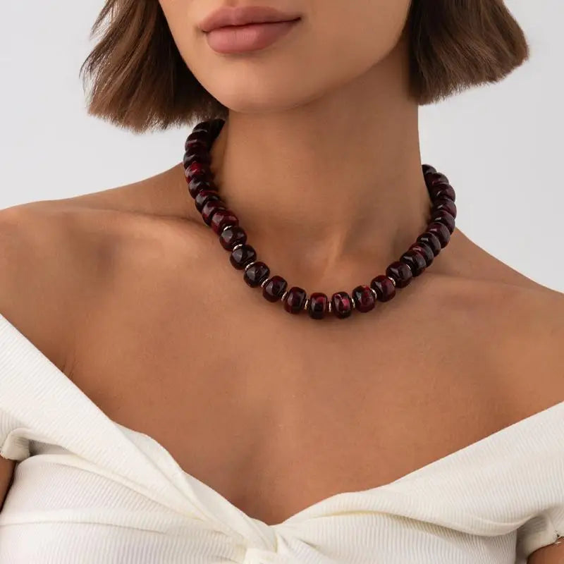 Y2K Colorful Smudging Resin Beads Chain Necklace For Women Trend Collares Vintage Clavicle Chain Party Jewelry Qme A12