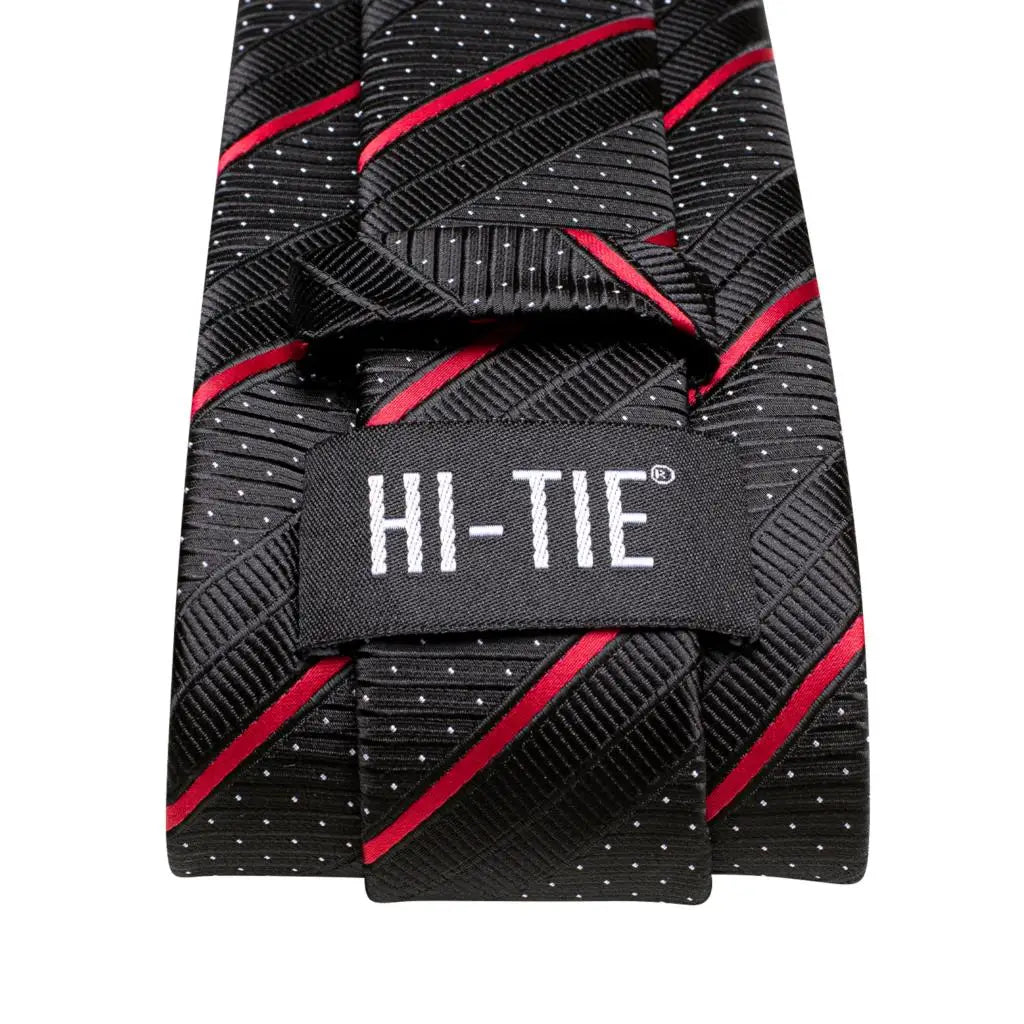 Hi-tie Striped Black Red Mens Fashion Necktie Handkerchief Cufflinks Qme