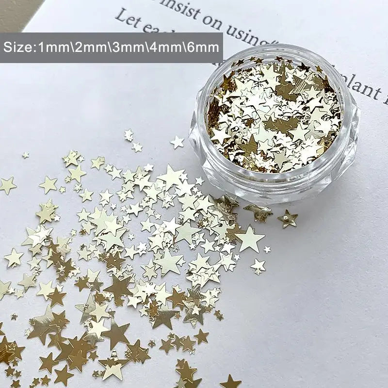 Mixing Sparkling Star Nail Glitter Pentagram Decor Salon Design Cute Qme Gold