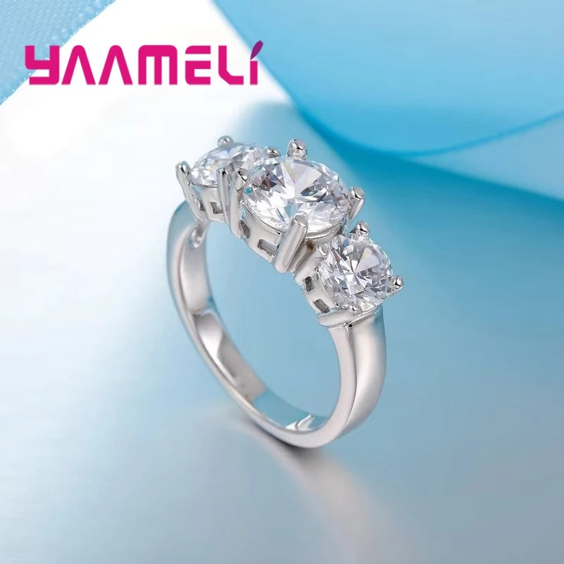 Hot Sale 925 Sterling Silver Color 3 CZ Stone Prong Setting Band Rings for Men Women Wedding Engagement Jewelry Qme