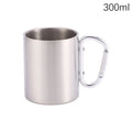 220 Camping Travel Stainless Steel Cup Carabiner Hook Handle Picnic Qme 300ML