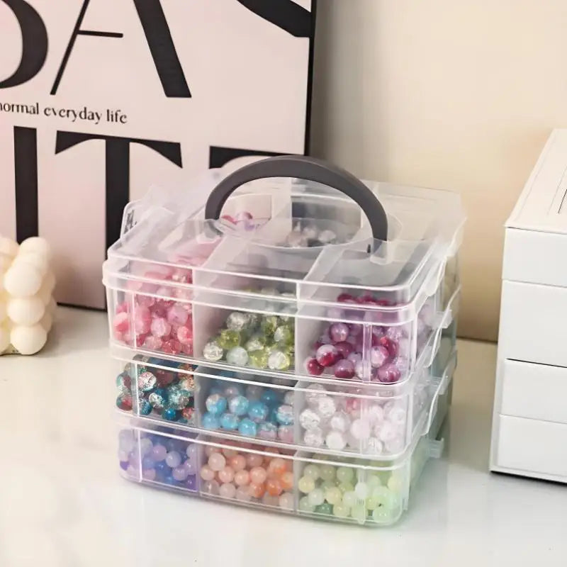 Plastic Storage Box 3 Tier 18-Grid Transparent Adjustable Stackable Qme