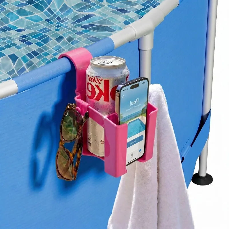 Multi-function Pool Caddy Cup Holder Phone Stand Towel Hook Qme Red