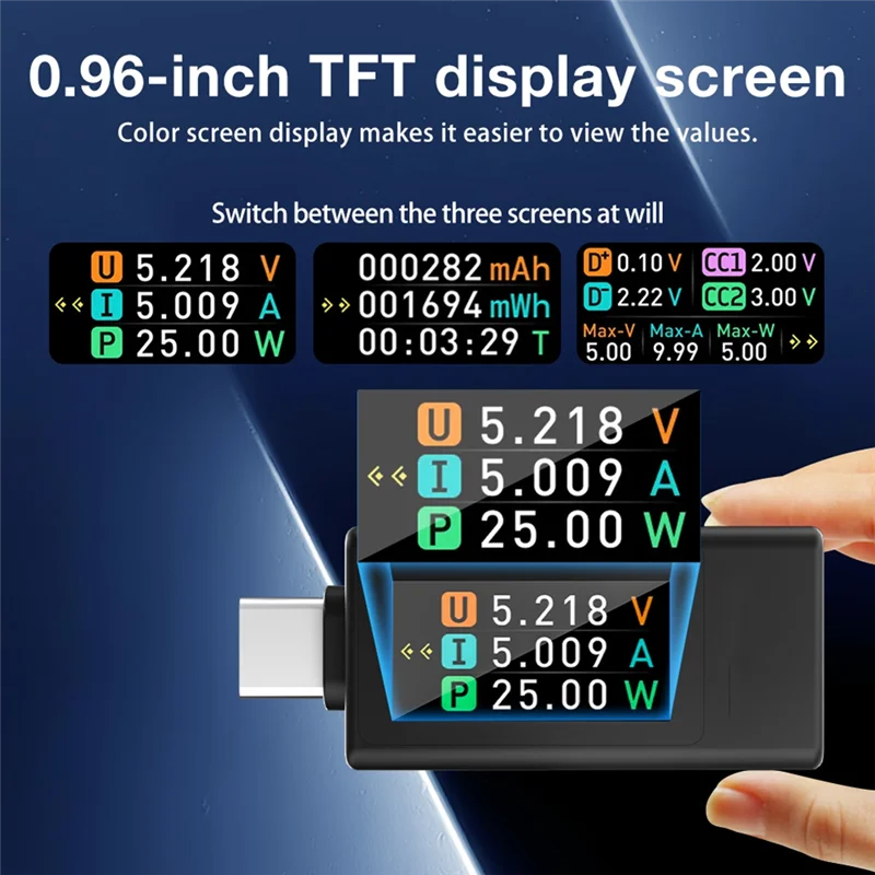 A02F-KWS-1902L Type-C Current Voltage Monitor 4-30V 0-8A Color Display Amp Volt Ammeter Detector Power Off Storage Qme
