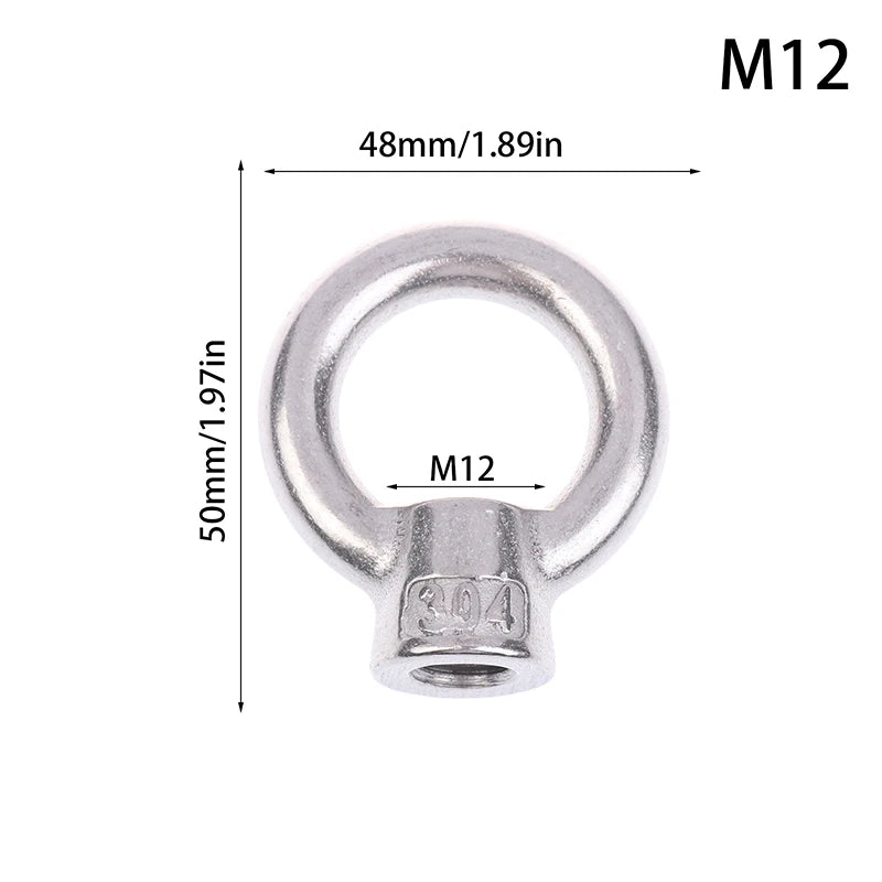 304 Stainless Steel Japanese Eye Nuts M6 M8 M10 M12 M16 Lifting Rings Marine-Grade Hardware Rigging Hoisting Industrial Qme M12