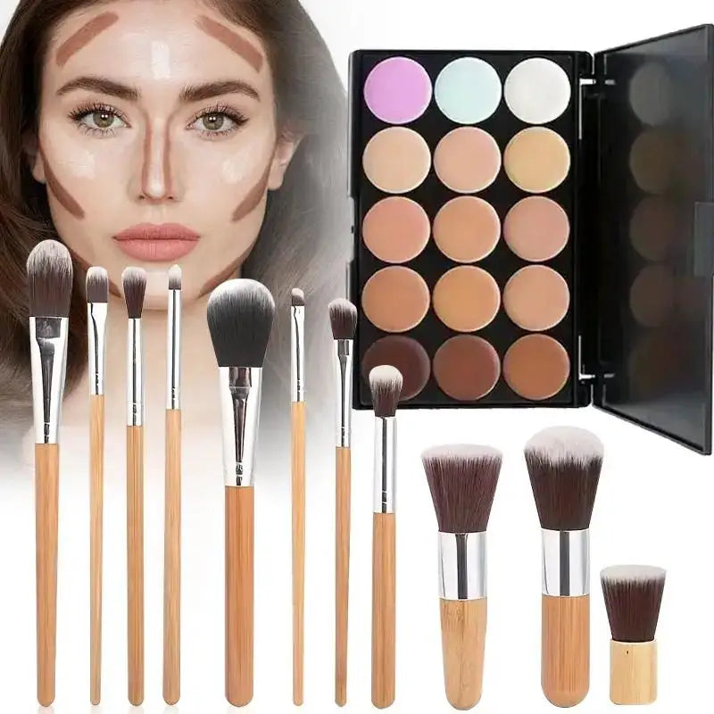 15 Colors Concealer Palette Shade Bamboo Handle Makeup Brushes Face Qme