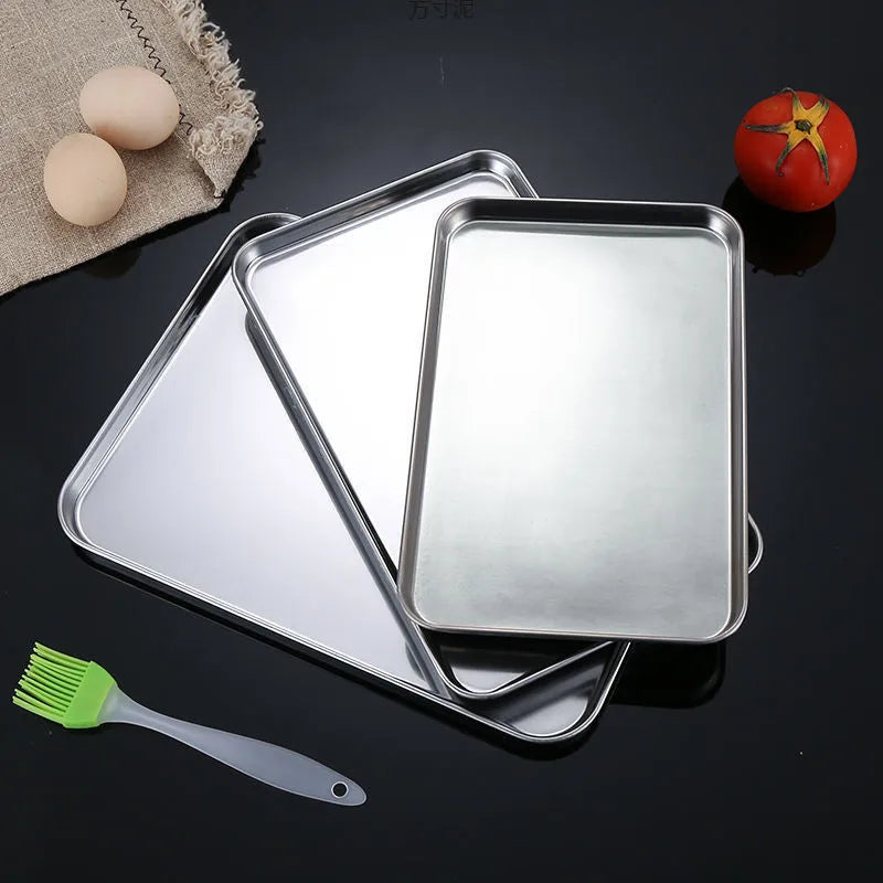 Metal Food Serving Plate Rectangle Stainless Steel Tray Home Dishes Qme