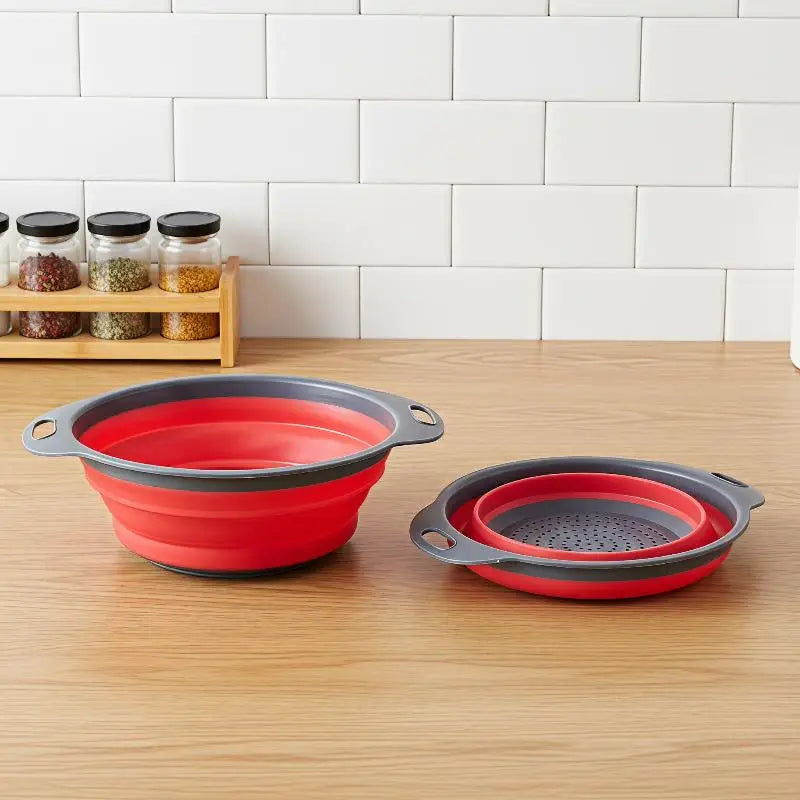 Silicone Folding Drainer Basket Fruit Vegetable Foldable Colander Qme