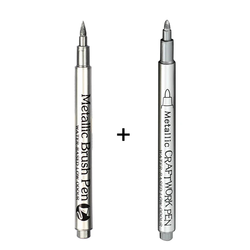 Gold Silver Metallic Marker Pen Waterproof Permanent Paint Marker Pen for Rock, Mug, Ceramic, Glass DIY Painting Supplies Qme Mix-Silver (2pcs)