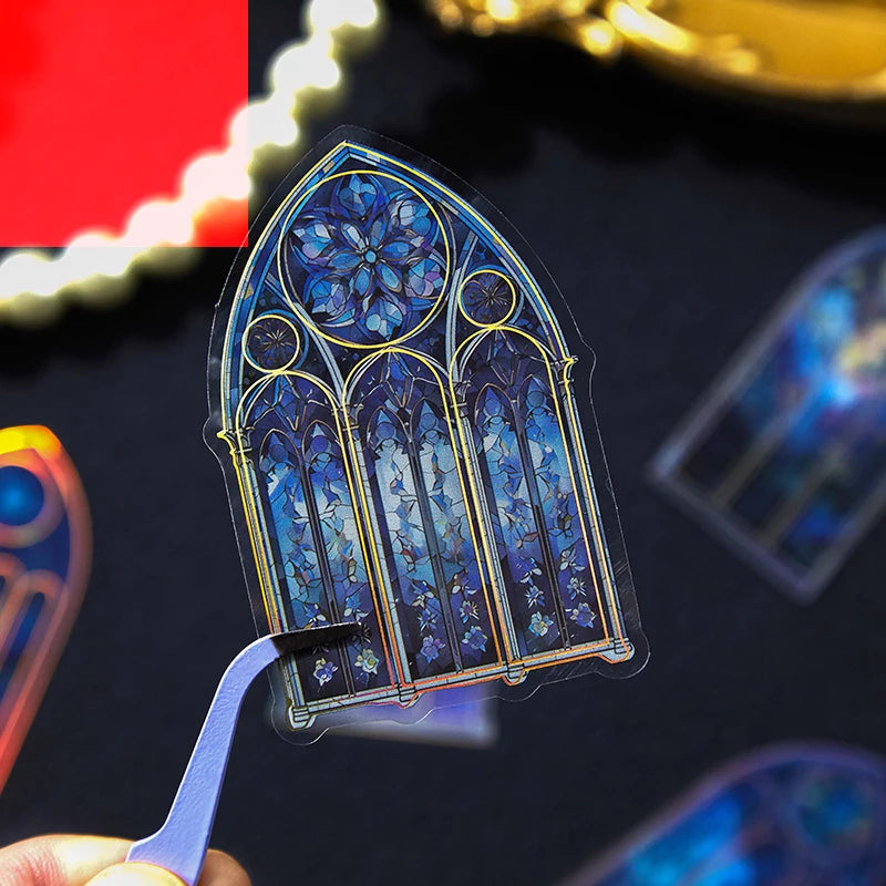 Vintage Gothic Church Stained Glass Window Stickers, Retro Collage Decorative Supplies, Ideal Holiday & Birthday Gifts Qme