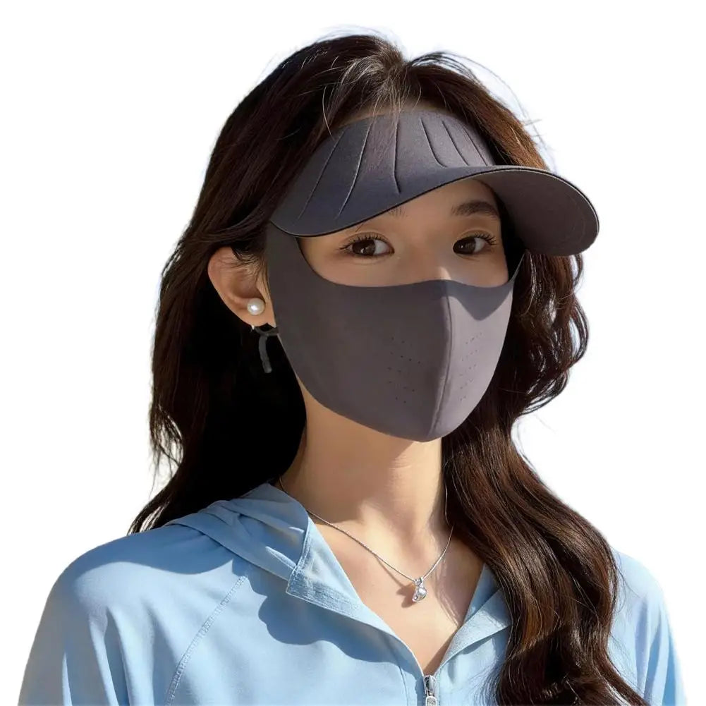 Wide Brim Face Mask Women Sun Hat Cover UV Protection Full Outdoor Qme Drak Gray
