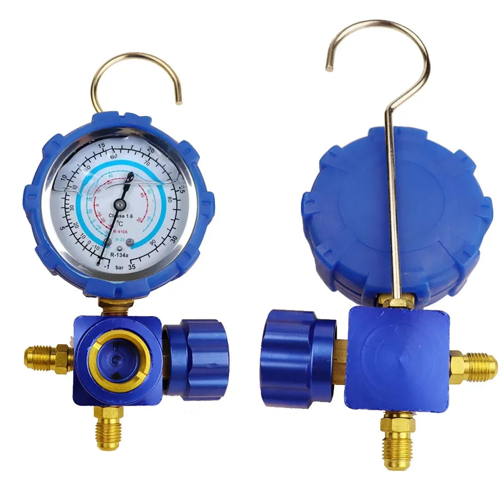 For R410A R22 R134a R404A Air Condition Gauge Refrigerants Manifold Gauge Manometer Valve 800psi/500psi with Visual Mirror Qme