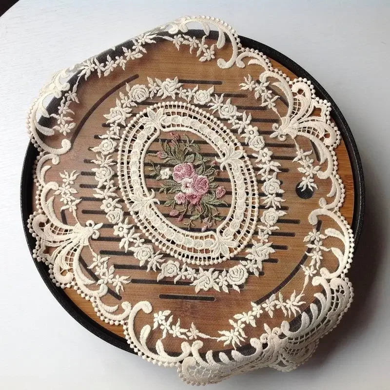 European Oval Lace Embroidered Coaster Bedroom Study Kitchen Cup Qme beige