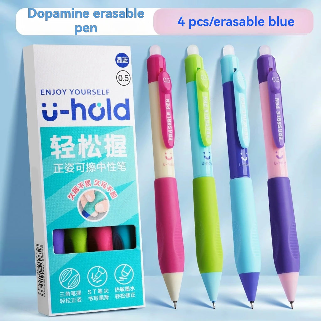 Retractable Erasable Gel Pens, Fine Point 0.5 mm, Make Mistake Disappear, Blue Ink for Note Taking and Crossword Puzzles Qme 4 Pcs Set