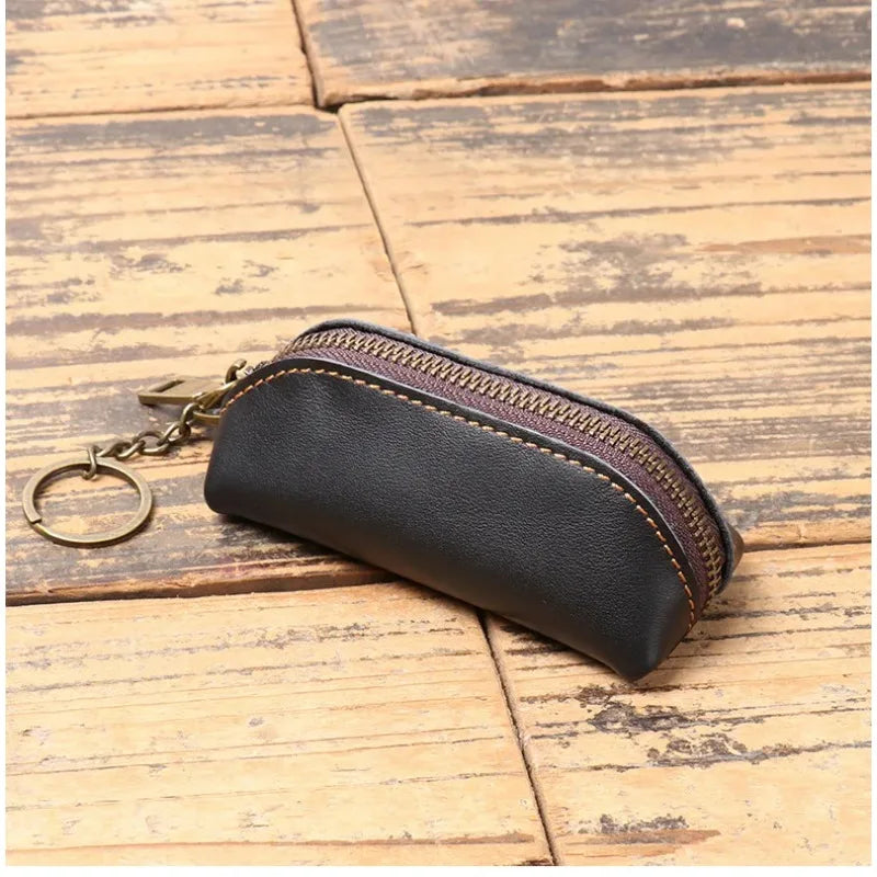 Leather Coin Purse Vintage Zipper Clutch Wallet Retro Credit Card Holder Card Case Key Holder Organizer Pouch Qme Black