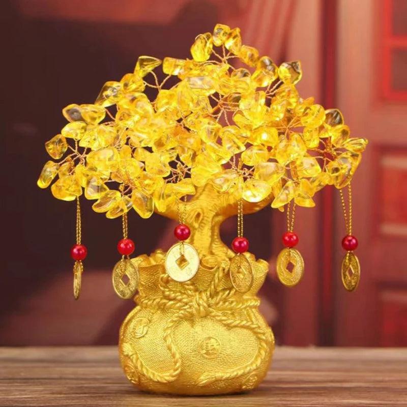 Lucky Tree Wealth Yellow Crystal Tree Natural Money Tree Ornaments Bonsai Style Wealth Luck Feng Shui Ornaments Craft Qme