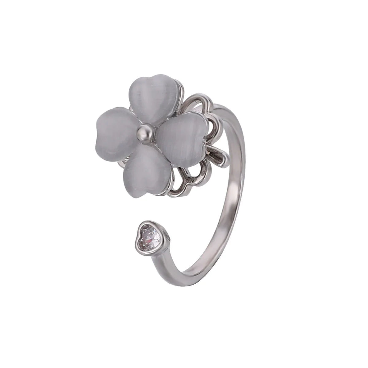 Cute Romantic Purple Four Leaf Zircon Flower Adjustable Rings for Women New Charm Gold Color Stainless Steel Finger Jewelry Gift Qme 2 resizable