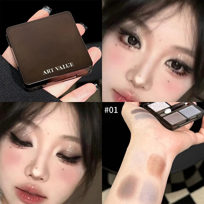 ART VALUE 4 Colors In 1 Eyeshadow Palette Glitter Pearlescent Matte Eye Shadow Shimmer Makeup Lasting Shadow Highlighter Contour Qme