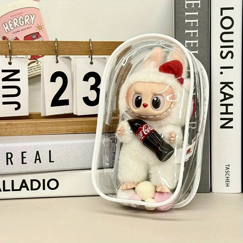 1 Labubu dust cover, PVC transparent portable storage bag for outdoor use, Labubu doll walking bag Qme