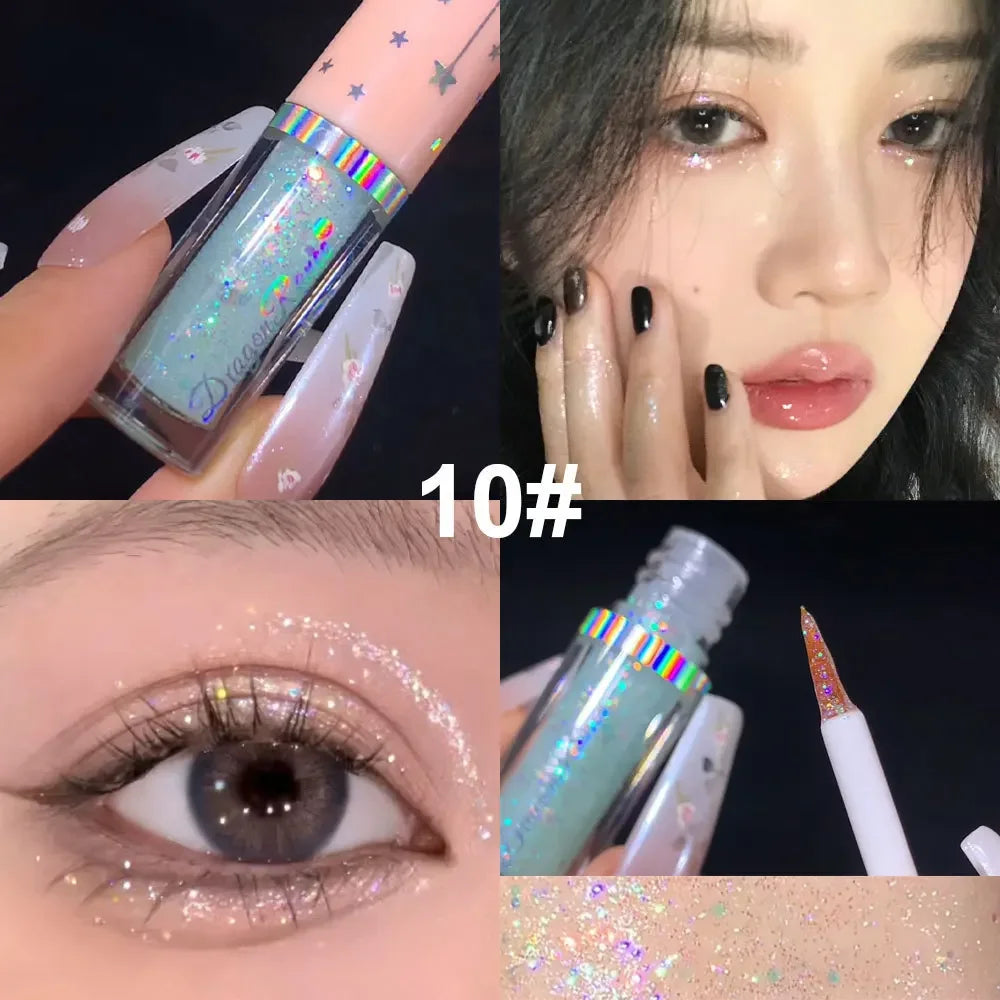 Blue Sequins Liquid Eyeshdaow Glitter Gel Shiny Metallic Eyeliner Pen Diamond Shimmer Waterproof Eye Beauty Party Makeup Tool Qme 10