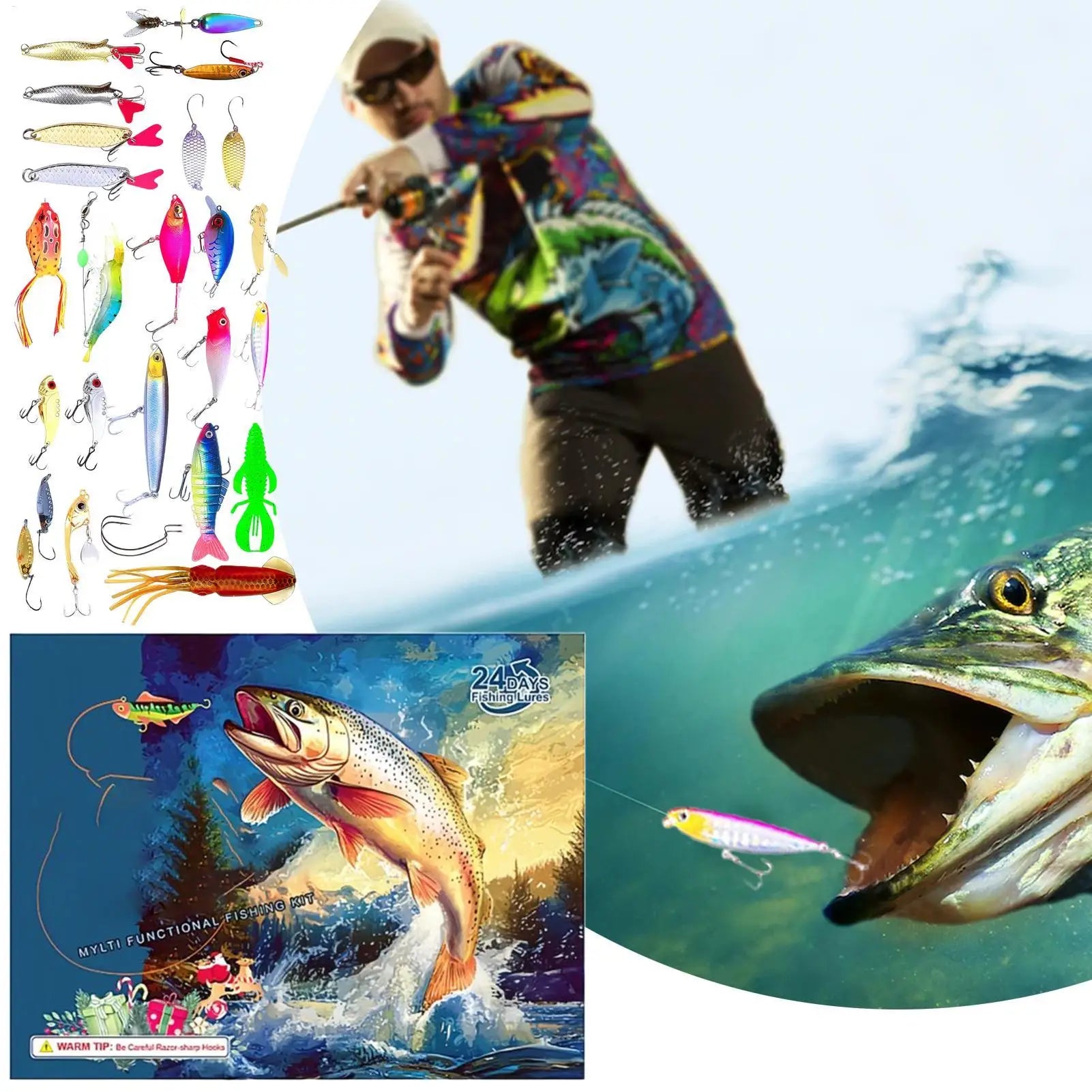 Fishing Christmas Calendar 24 Days Tackle Countdown Stocking Stuffers Qme