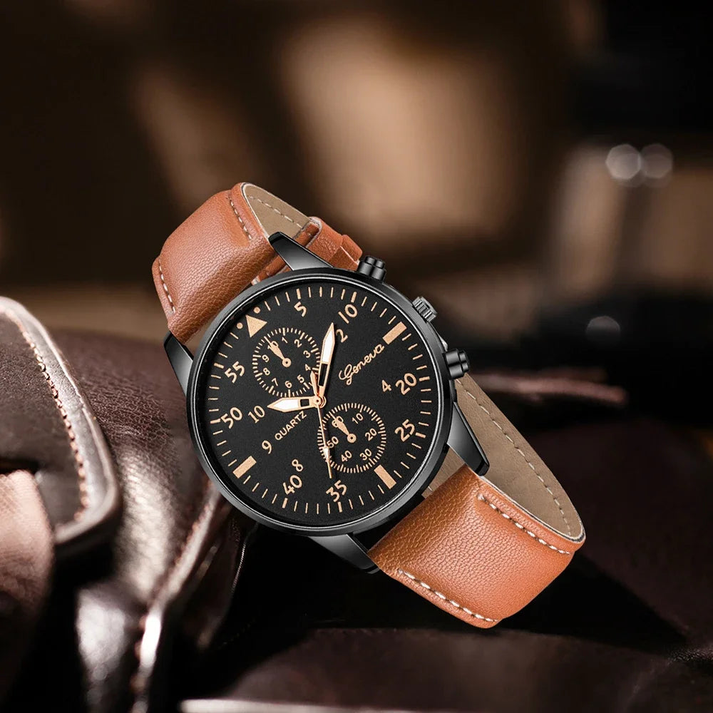 2026 3pcs men's three eye business casual trendy belt quartz watch high-end atmospheric watch Qme