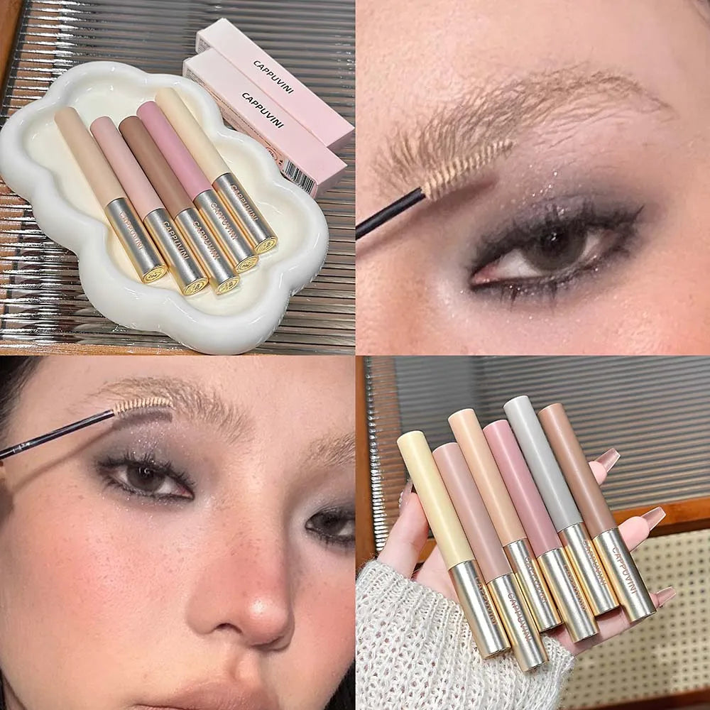 6 Colors Natural Brow Pomade, Waterproof Tinted Eyebrow Gel Cream, Soft Matte Hairy Brow Makeup with Wheat Brush Qme