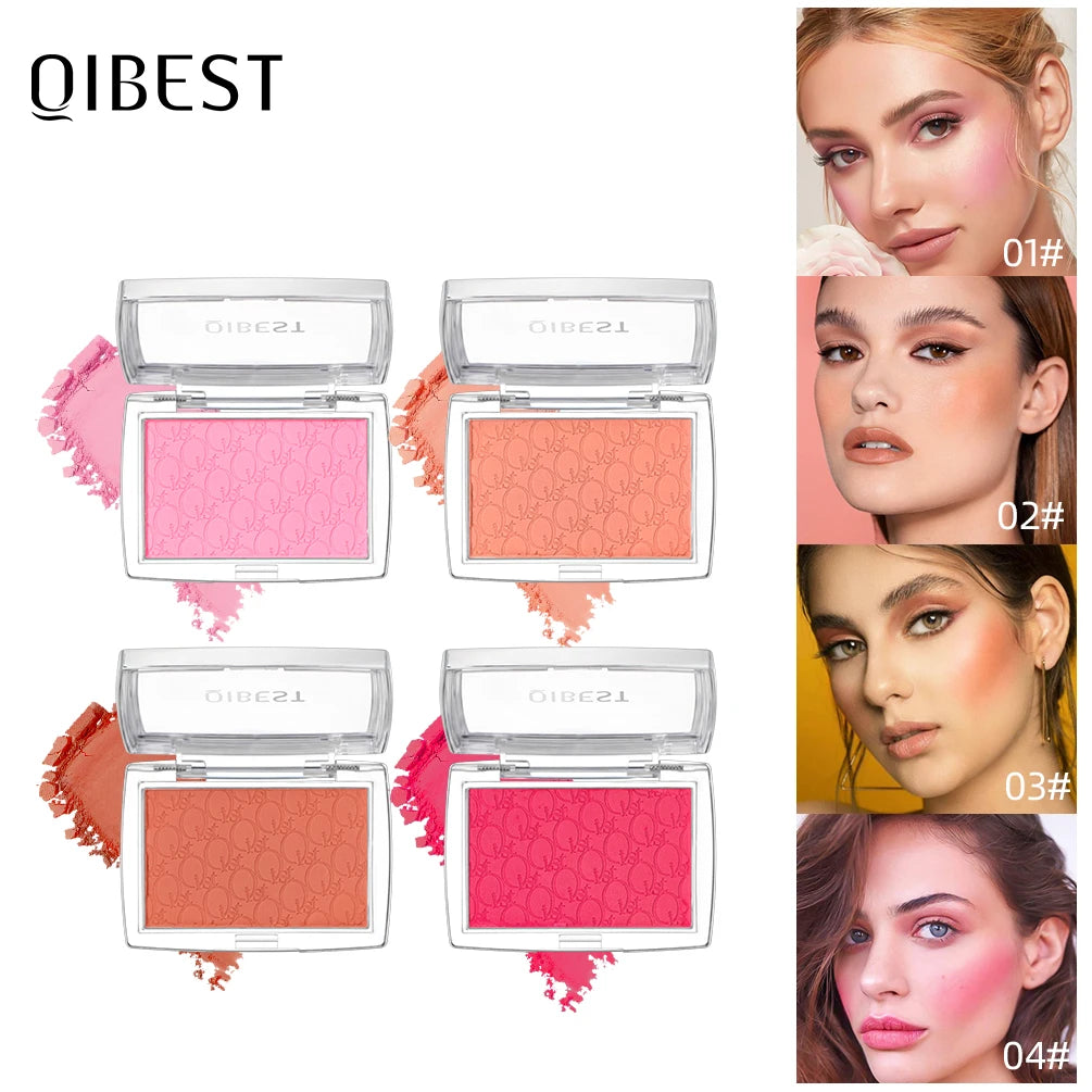 QIBEST New Embossed Blush Peach Pink Orange Tint Makeup Blush Palette Cheek Contour Rouge Long-lasting Face Brightens Blusher Qme