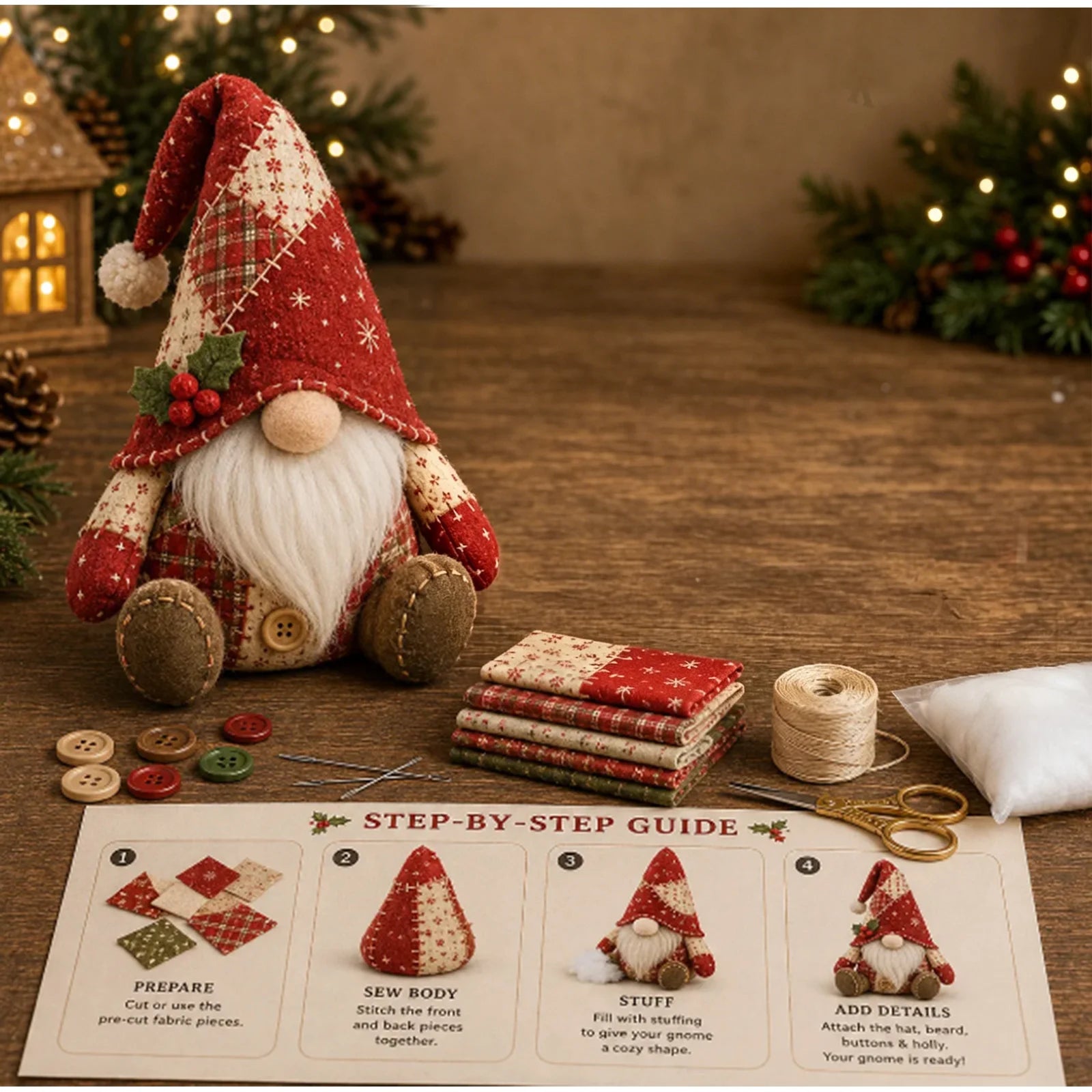 Gnome Handmade Sewing Craft Kit with Pre Cut Fabric Thread Needles DIY Handmade Fabric Craft Kit Christmas Decor Unique Gift Qme