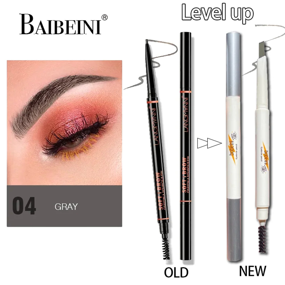 Thin-head Double-ended Eyebrow Pencil Waterproof Long-lasting Qme Gray