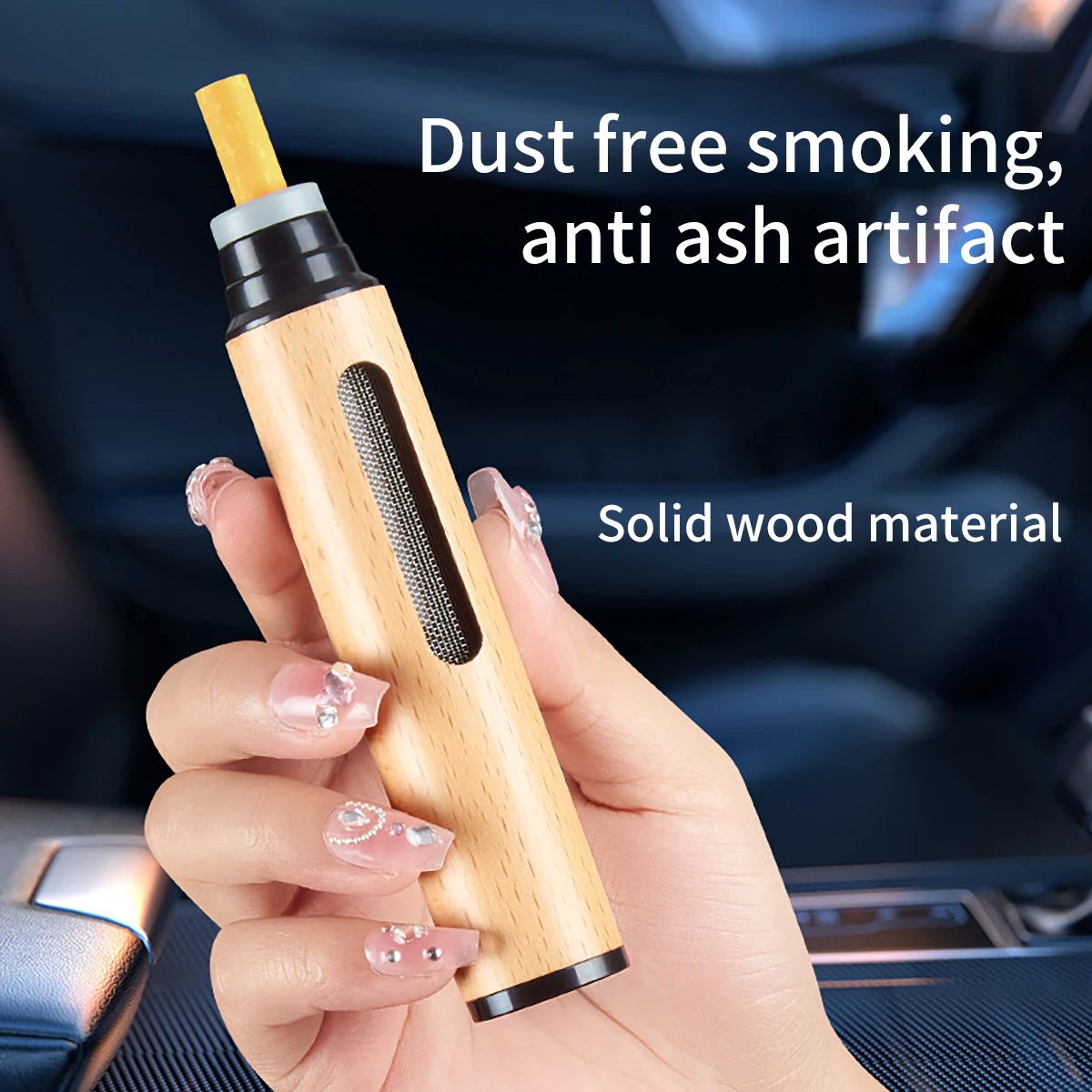 1 Portable Mini Car Mounted Wooden Ashtray No Dust Falling Suitable 3 Qme