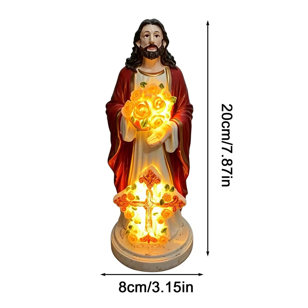 Religious Statues LED Lights Resin Outdoor Decor Lighted Jesus Statue Qme