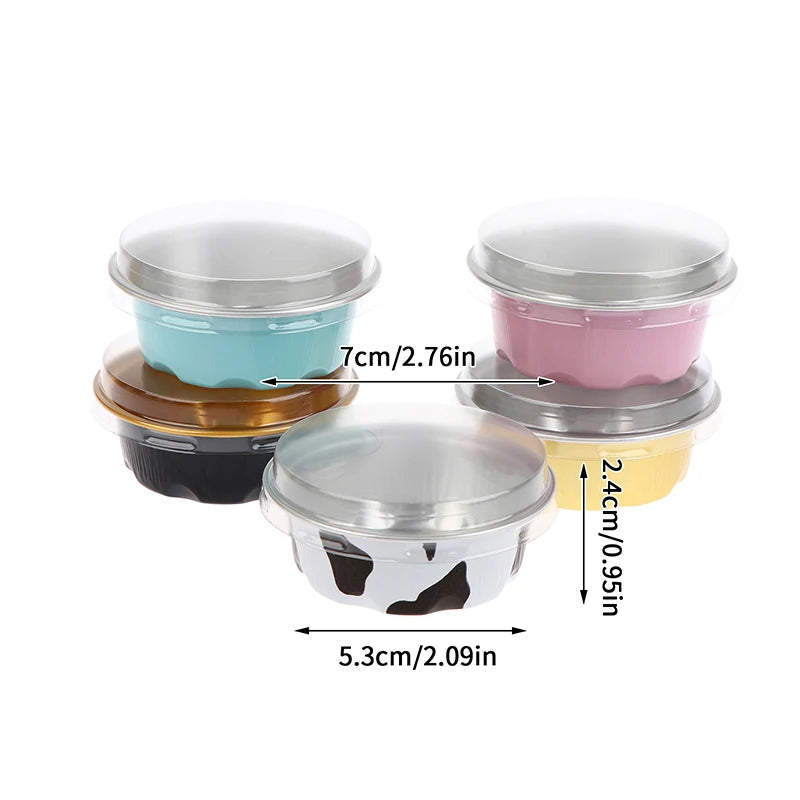Round Baking Cups Aluminum Foil Wih Lids Reusable Cupcake Desserts Qme