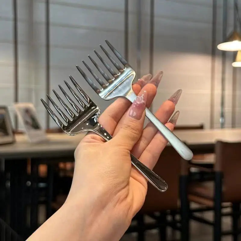 Single Handle Six-tooth Dessert Fork Party Kitchen Tool Stainless Qme