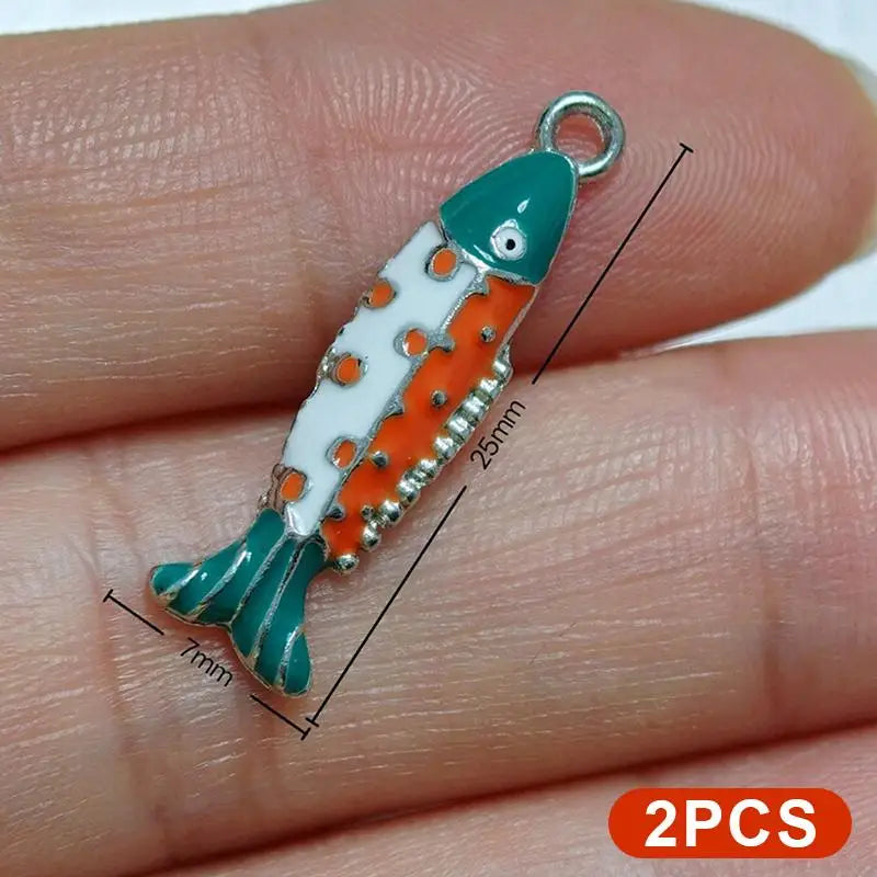 2Pcs Colorful Enamel Fish Charms Cute Design Perfect For DIY Jewelry Making Necklace Bracelet Earring Crafts Qme A2