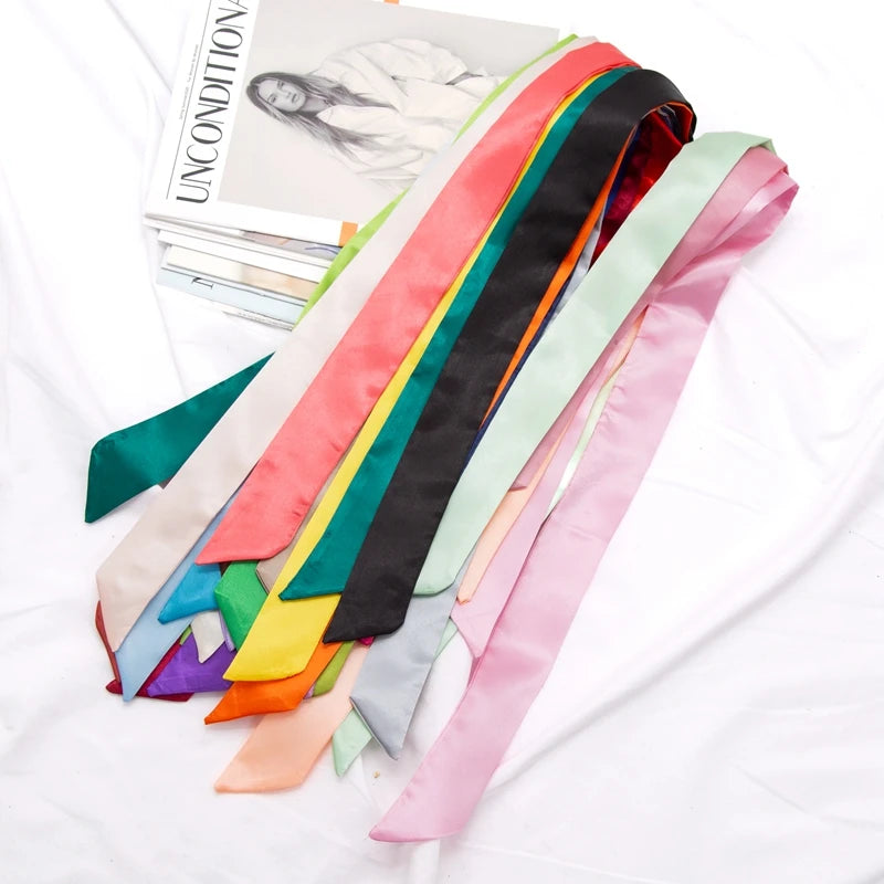 Long Bag Scarf Women Hair Band Lady Accessories Solid Skinny Scarves Qme