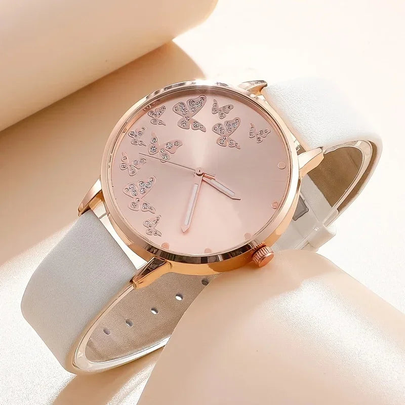 2pcs/set Butterfly Ladies Quartz Watches Fancy Women Watches Jewelry Sophisticated And Stylish Women Watch Qme